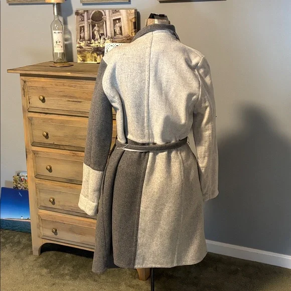 Alfani Gray and Cream Belted Wrap Coat - Picture 5 of 12